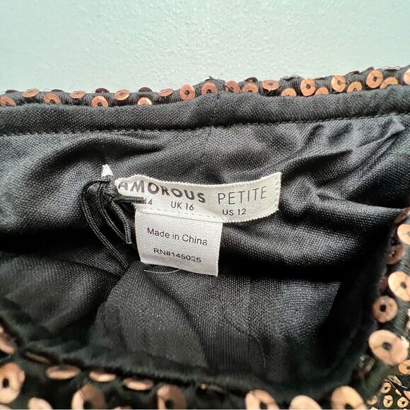 NWT ASOS Glamorous Petite High Rise Flare Pants Matte Brown Sequin US 12 Petite - Picture 9 of 11